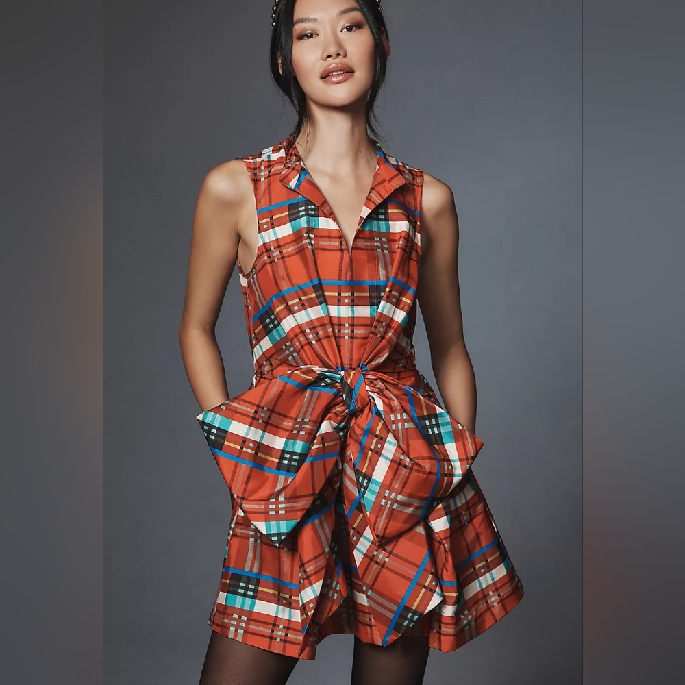 Anthropologie Red Plaid Mini Dress